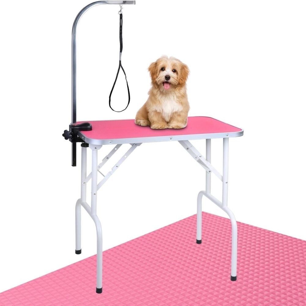 Foldable Pet Grooming Table – Heavy-Duty Iron Frame with Adjustable Arm & Noose for Dogs and Cats