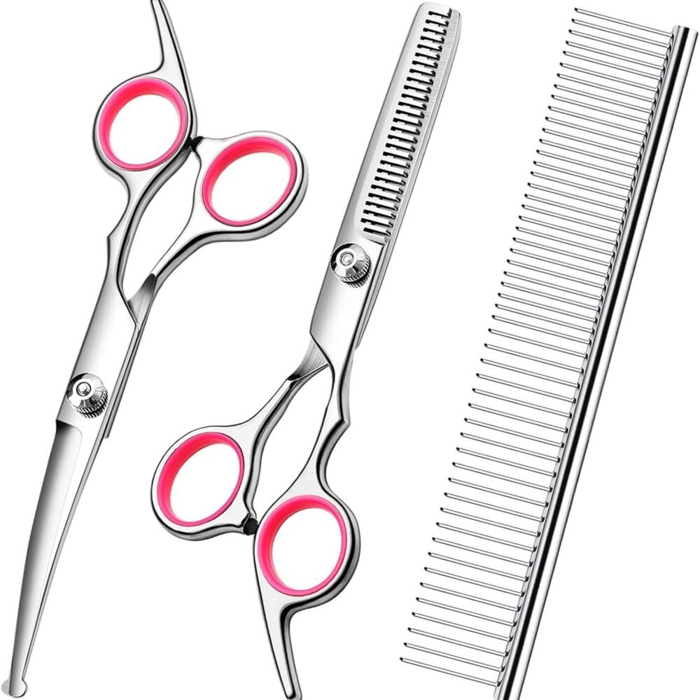 Professional Dog Grooming Scissors Set – Stainless Steel Shears with Round Tips & Comb for Dogs & Cats